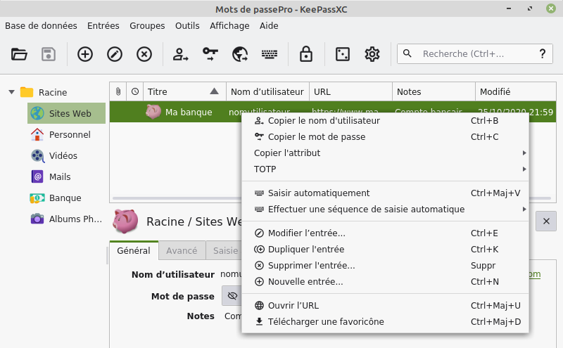 Interface de KeePassXC